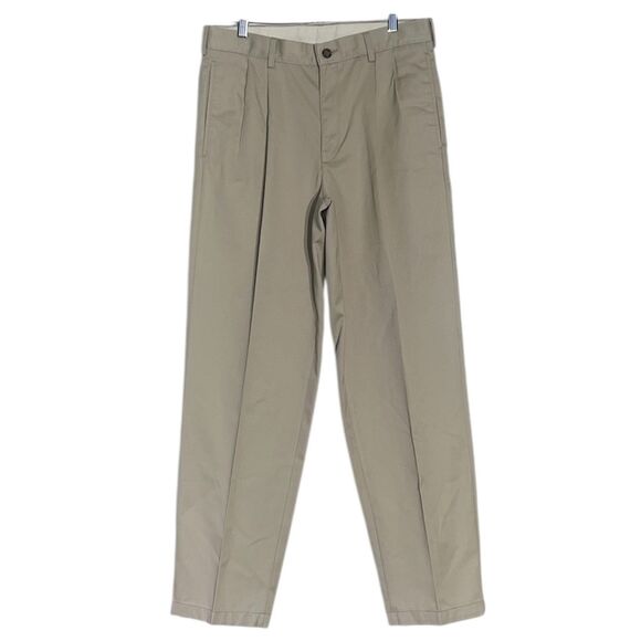 Men's LL BEAN Double L Classic Fit Pleated Khaki Chinos Pants Size 33W 34L - Picture 1 of 7